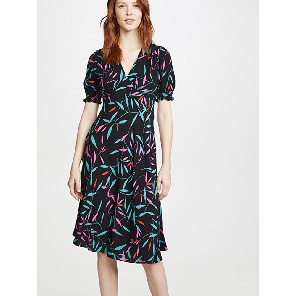 diane von furstenberg Jemma MIDI dress black leaf